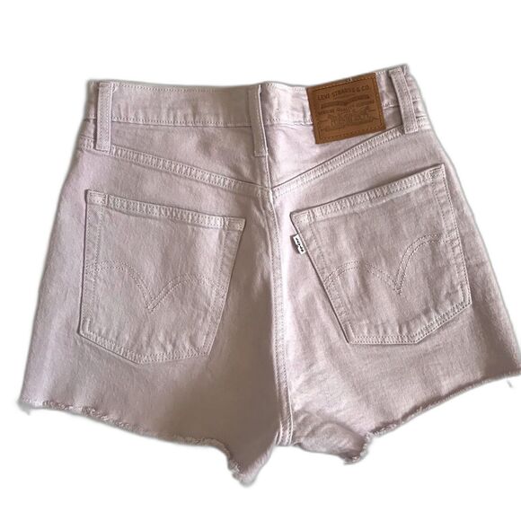 Levi's Chalky Lavender Frost Purple High Rise Ribcage Denim Raw Hem Shorts Sz 26 - Picture 4 of 12
